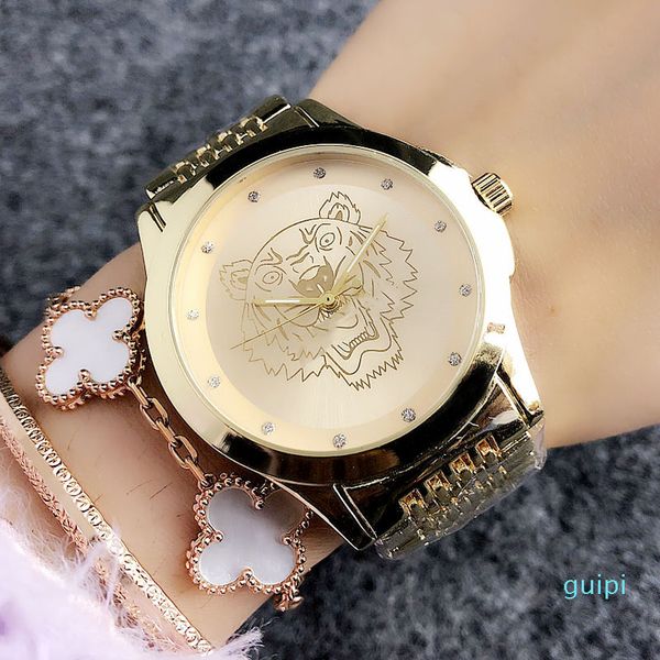 

popular style watches brand women girl steel band quartz wrist watch, Slivery;brown