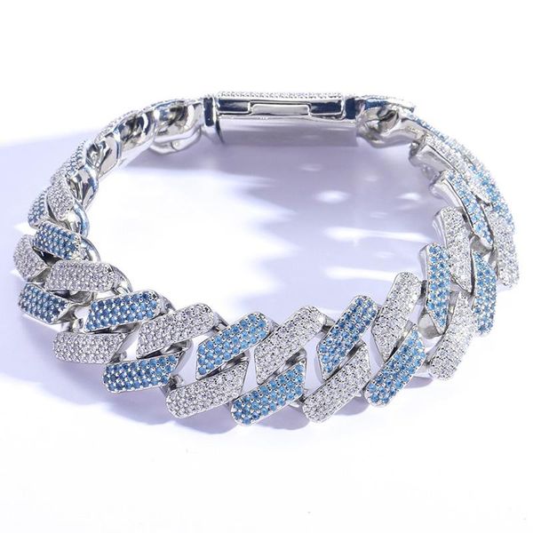 

link, chain 20mm big heavy hip hop blue white cz stone bling iced out solid miami curb cuban link bracelets for men rapper jewelry, Black