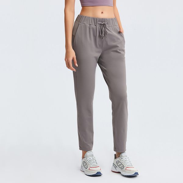 L-081 mid-rise jogger calça de perna reta relaxado ajuste feminino calças de yoga drawcord sweatpants suor-wicking calças de fitness