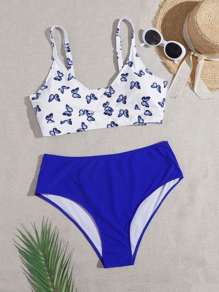 

plus butterfly print bikini swimsuit m1mk#, Black