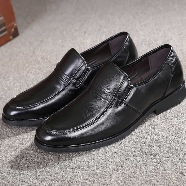

new men's business ess leather shoes soft thick heel round head set foot father's el company office, Black