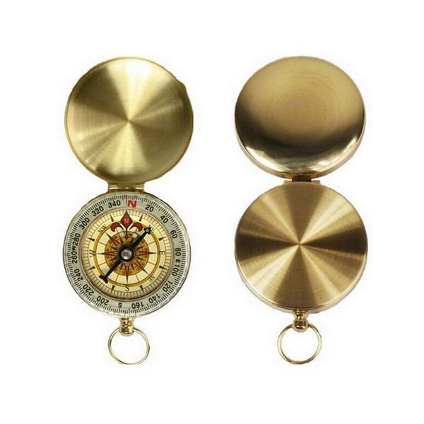 

outdoor camping hiking portable handheld brass pocket golden compass gadgets