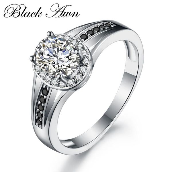 

cluster rings [sodrov] row black stone 925 sterling silver fine jewelry trendy timeline engagement for women c325, Golden;silver