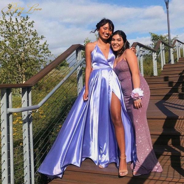 

party dresses e jue shung long evening halter neck criss-cross back high split prom gowns vestido de festa, White;black