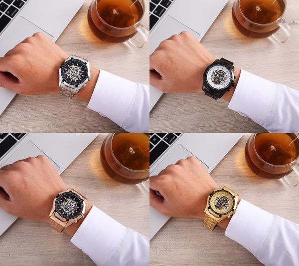 

wristwatches men's fashion hollow gold watch fully automatic mechanical skeleton waterproof watches mens 2021, Slivery;brown