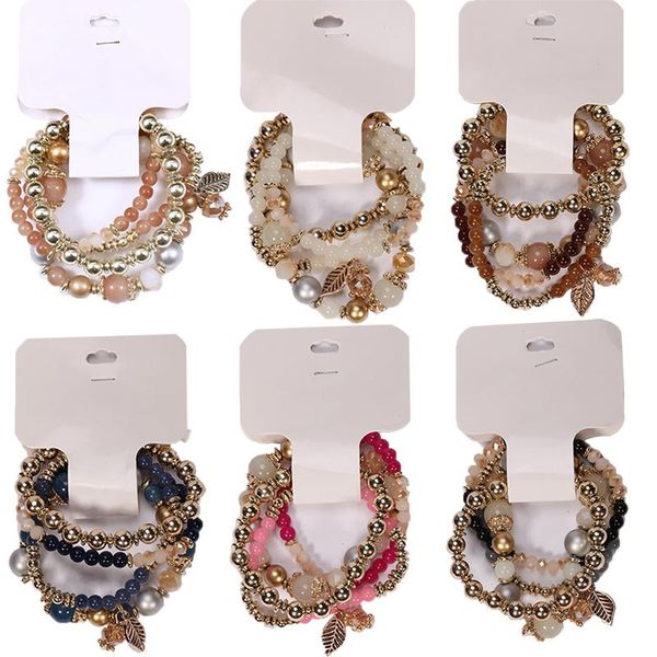 

beaded, strands fashion bracelet set for women multilayer leaf k- 2021 charms couples matching women's accessories gift mom, Black