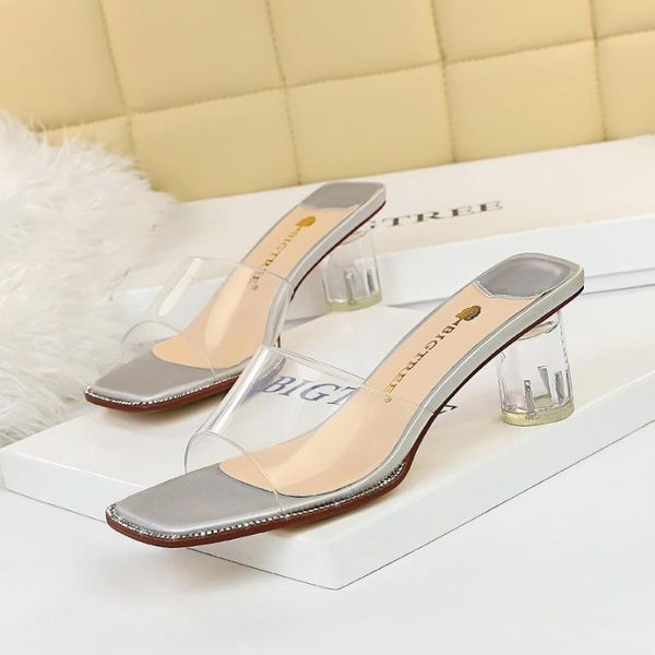 

slippers bigtree summer women sandals clear high heels shoes woman transparent pumps wedding jelly buty damskie, Black
