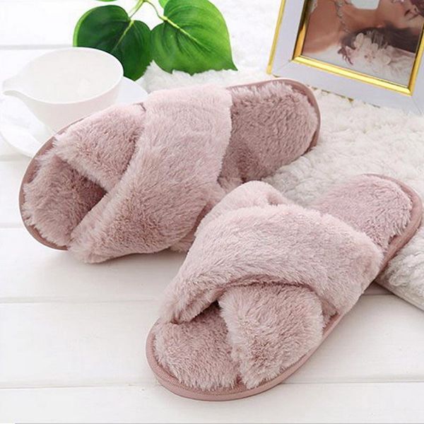 

slippers women home winter warm flip flops shoes woman slip on flats slides female comfortable faux fur 36-41, Black