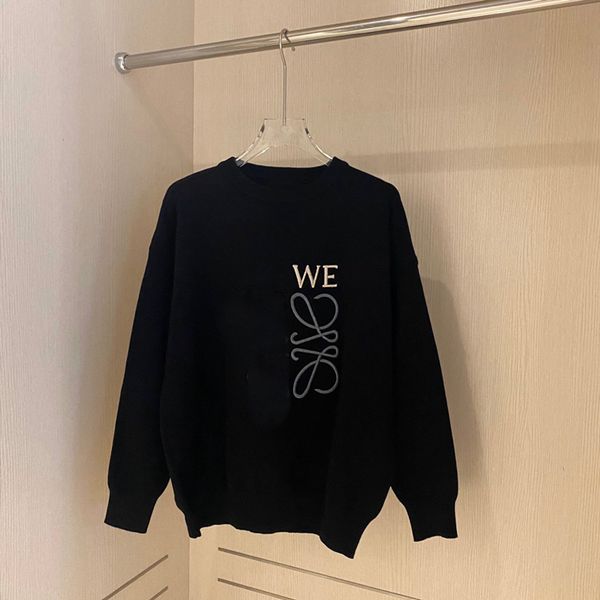 

autumn winter 2021 new luojia three-dimensional letter embroidery terry loose casual round neck long sleeve sweater for men and women, Black