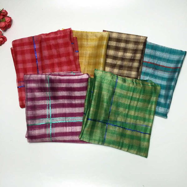 

chiffon plaid large long silk sunscreen shawl japan and south korea sweet decorative scarf, Blue;gray