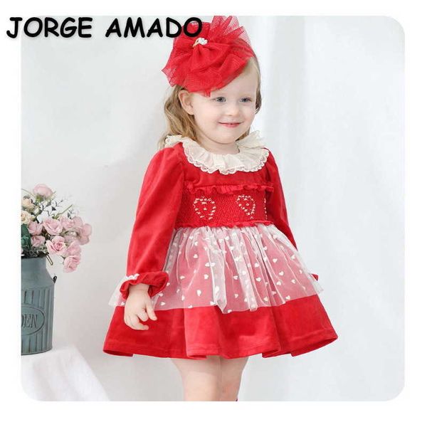 Bahar Lolita Stil Çocuk Kız Elbise Dantel Aşk Kalp Yay Çocuk Sevimli Giysiler E09 210610