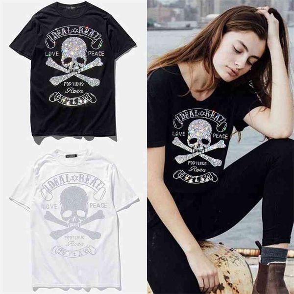 

summer women's skulls s t shirt hip hop rock hipster t-shirt diamonds print white black fashion 210708