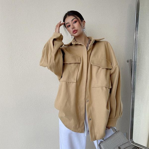 

women's trench coats lady fashion lapel loose shoulder tweed coat women 2021 winter plus size girl female korean woolen cloth 3sqa, Tan;black
