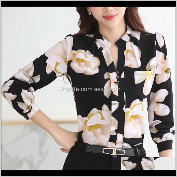

womens blouses shirts women spring autumn vneck chiffon blouse shirt floral print office lady work wear 34 sleeve plus size 2xl 3 voyp2, White