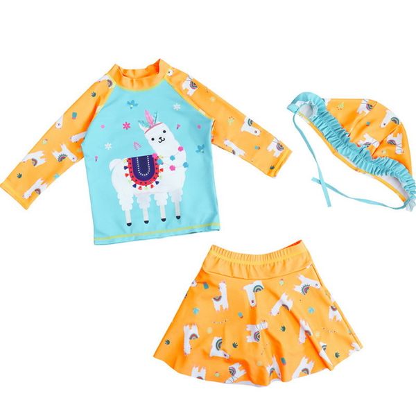 

one-pieces summer kids girls swimwear 3- piece sets cartoon unicorn swimsuit with cap children cute style clothes e18 700d, Black
