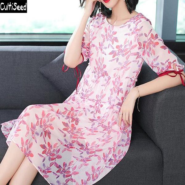 

casual dresses cultiseed women plus size summer dress ladies chinese style print chiffon female loose long clothing, Black;gray