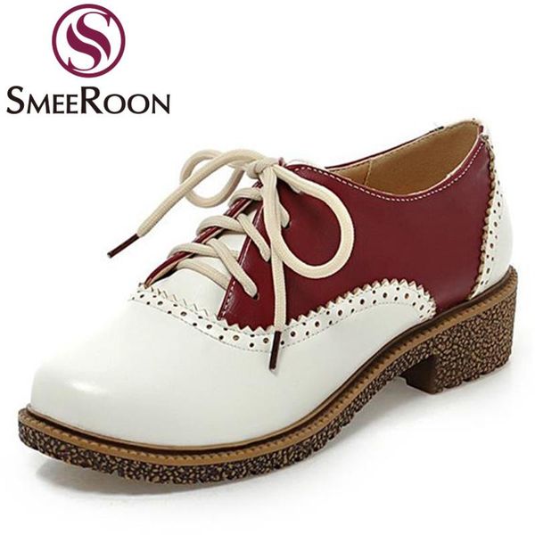 

dress shoes smeeroon woman pumps lace up fair maiden round toe concise women's mixed colors thick heels spring single big size, Black