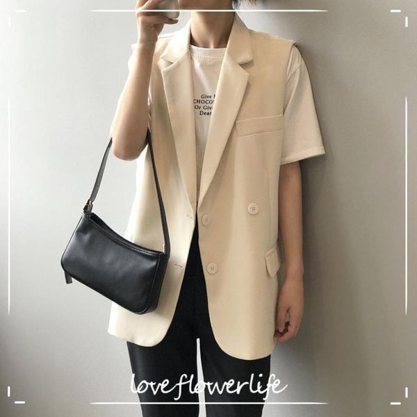 

women's vests cozok 2021 spring suit vest middle long korean loose cantilevered sleeveless jacket coat 2953, Black;white