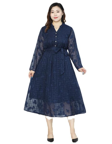 

casual dresses spring autumn 4xl to 10xl plus size dress women robes long sleeve high waist v-neck midi 3d star plaid t61400, Black;gray