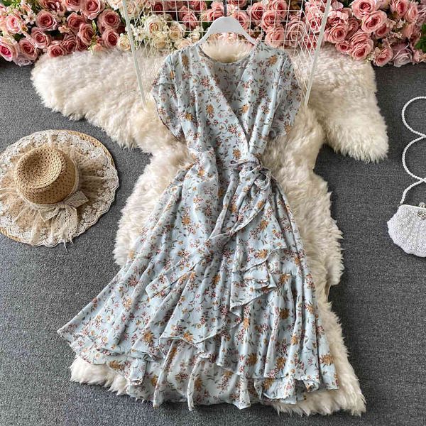 

summer ruffles midi beach dress women floral print high waist boho vintage womens ruffled female 210420, Black;gray