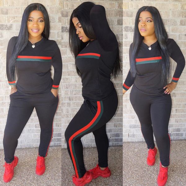 

new womens tracsuits long sleeve sports suit daily and pants lady striped print autumn winter jumpsuit 2 pieces outfits sport sweatsuit, Gray