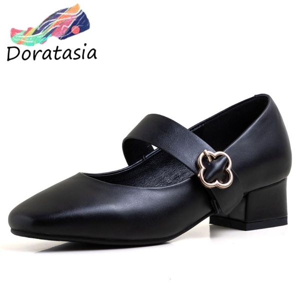 

dress shoes doratasia brand female spring pumps round toe shallow buckle strap metal women high heel casual leisure woman, Black