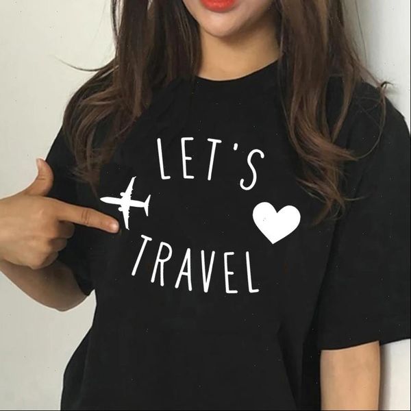 

womens female funny lets travel t shirt women casual black short sleeve girl 90s clothing drop ship ready stock, White