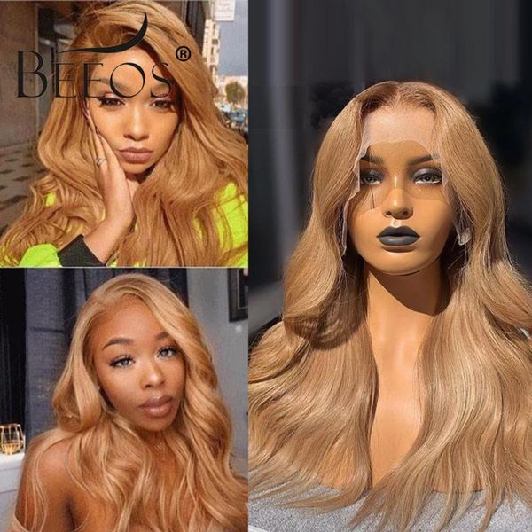 

lace wigs beeos 180% 360 front human hair wig body wave honey blonde color pre plucked with baby bleached knots brazilian remy, Black;brown