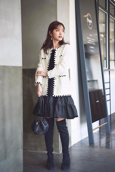 

women's jackets jinyazi 2021 3000 gold sweet stitching round neck short knitted coat 20679, Black;brown