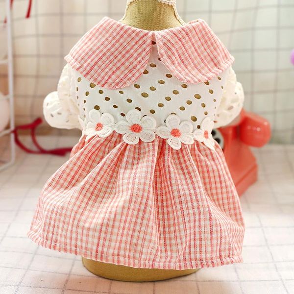 

dog apparel clothes puppy teddy schnauzer pomeranian chihuahua bichon cute pet hollow pink plaid dress
