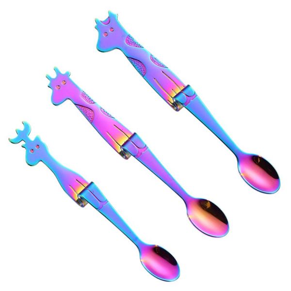 

3pcs stainless steel coffee spoons giraffe long handle hanging cup stirring spoon dessert scoop tableware (colorful)