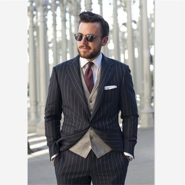 

men's suits & blazers 3 pcs (jacket+pants+vest) stripes black men suit blazer with pants gentlemen formal party tuxedo terno business m, White;black