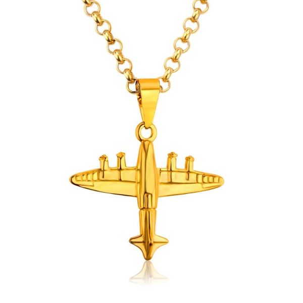 

rock style airplane pendant necklace stainless steel cuban link chains women accessories party necklaces, Silver