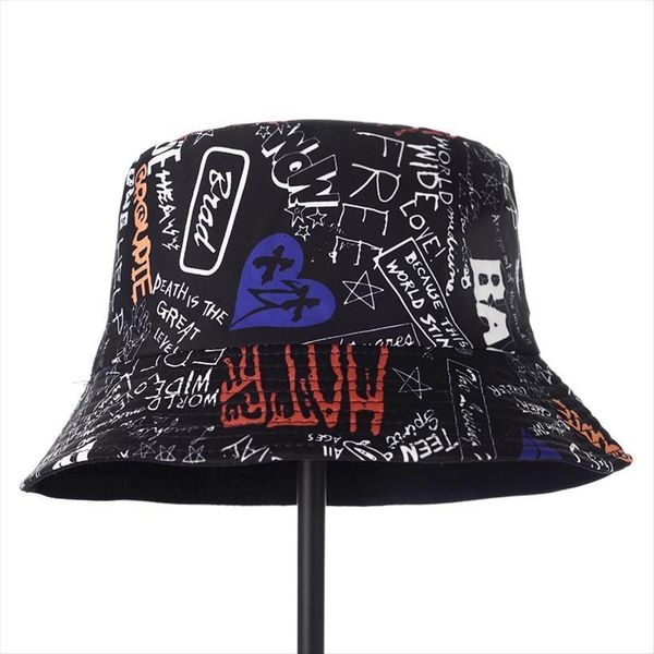 

summer animation graffiti bucket hat women reversible fisherman men foldable bob cap outdoor travel panama beach sun, Blue;gray