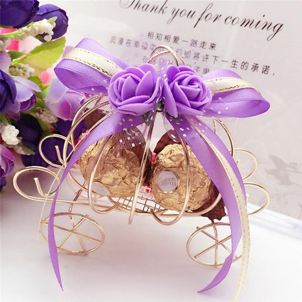 

10pcs mini metal gold pumpkin car crown wrought iron european style wedding candy box party baby shower favor gift wrap