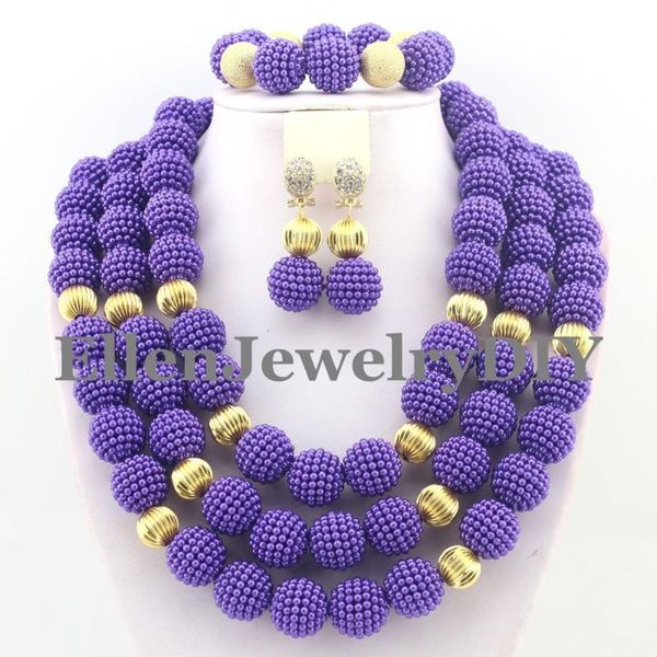 

earrings & necklace 2021 african purple beads jewelry set costume nigerian wedding bridal wholesale w8520, Silver