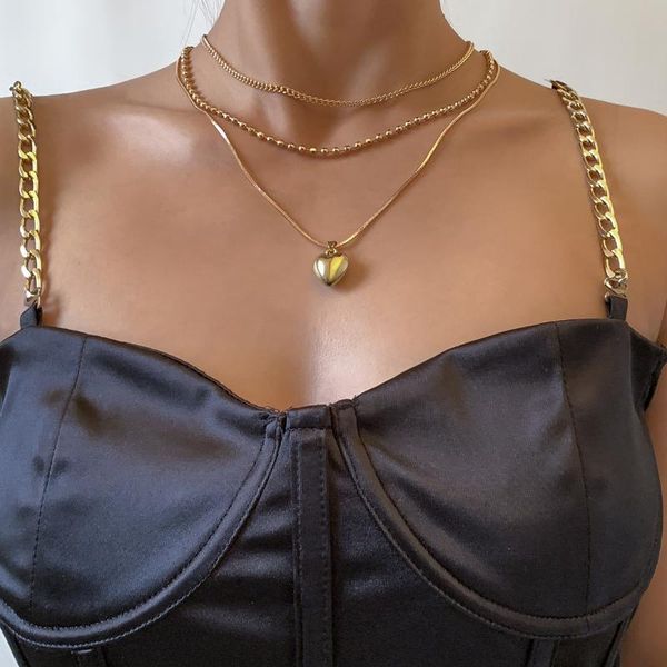 

pendant necklaces alloy multilayer bead chain set necklace retro simple heart-shaped copper female jewelry, Silver