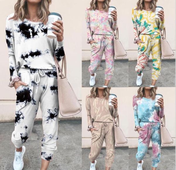 

women's two piece pants printed casual home wear long-sleeved suit, White