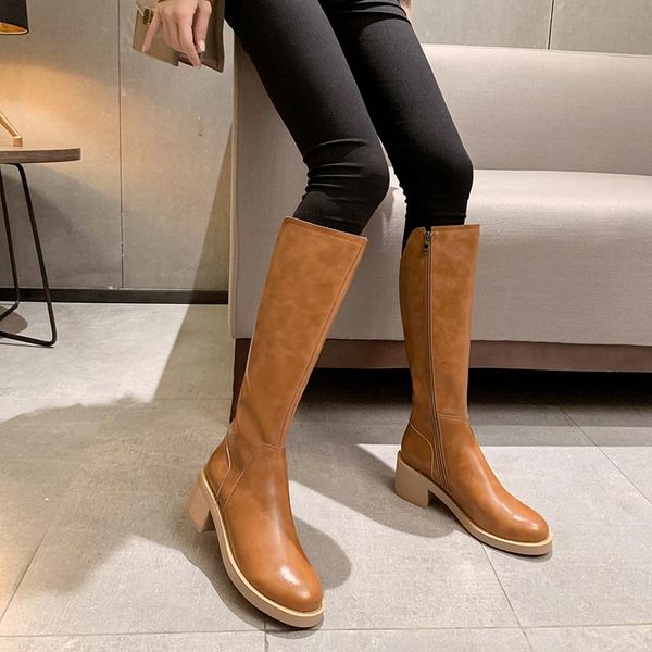 

boots eshtonshero spring winter women over the knee square med heels shoes woman platform black ladies motorcycle boot size34-40