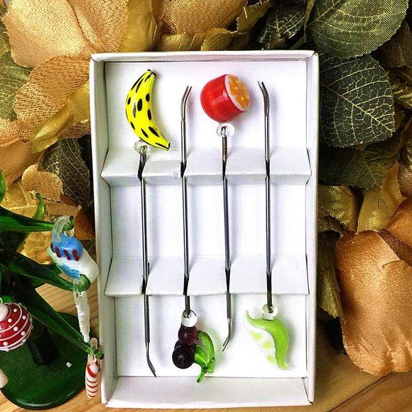 

forks custom cute handmade murano glass grapefruit/banana/cherry miniature tableware stainless steel fruit fork set cake dessert stick