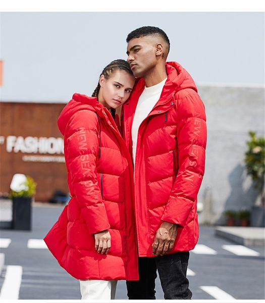 

couples with single breasted fashion white down jacket thicken simpler size outerwear, Black