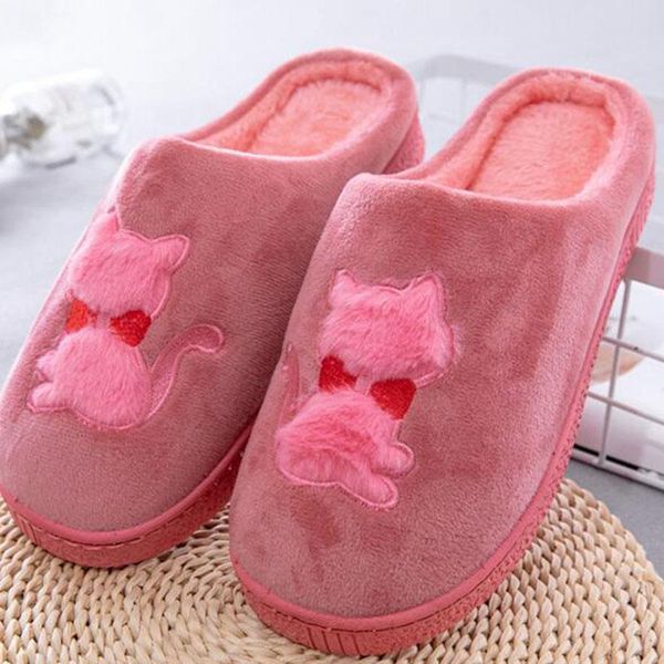 

slippers women cotton fabric casual flats plush shoes shallow cartoon design printed winter warm non-slip furffy, Black