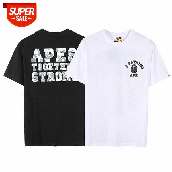 

japanese brand ape-man head camouflage luminous starry sky letters short-sleeved men's casual t-shirt youth base #lt06, White;black