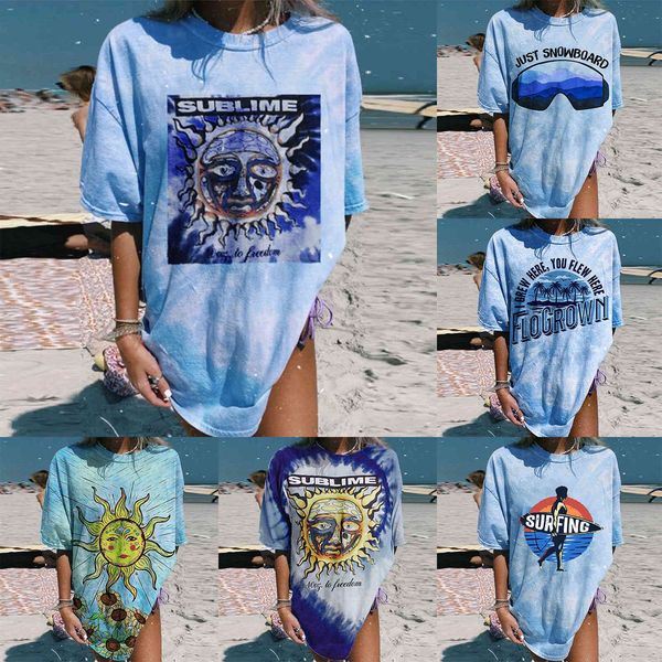 

spring / summer 2021 new round neck 5 / s medium length printed t-shirt, White