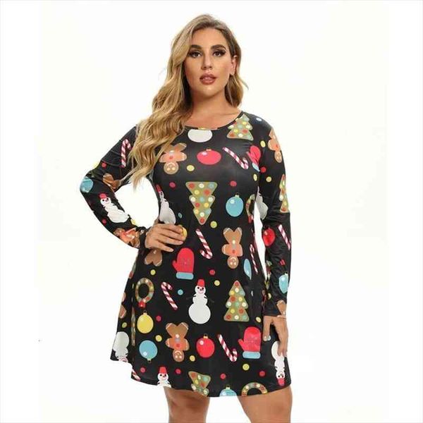 

christmas mini dresses for women fashion christmas trees print long sleeve loose dress year autumn ladies party dress, Black;gray