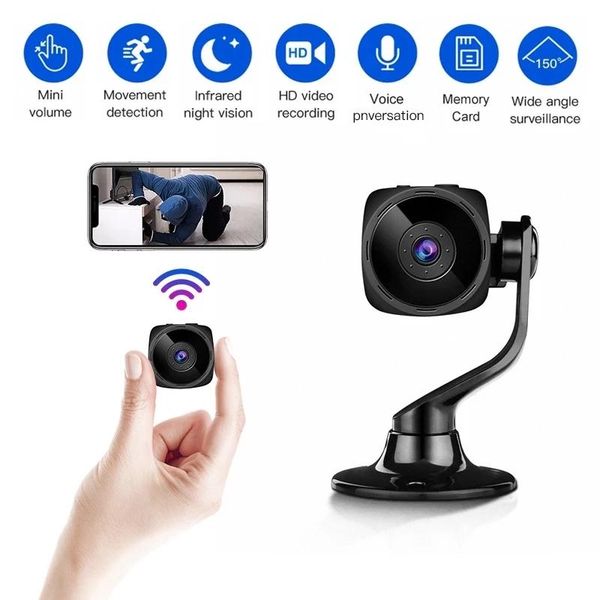 

mini cameras 1080p hd camera 150 wide angle wifi two-way audio night vision motion alarm home security remote control