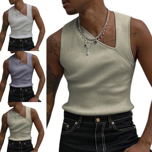 

men's vests slash neck knitted vest solid color men sleeveless slim fit summer streetwear, Black;white