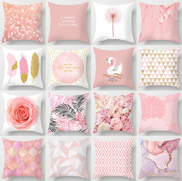 

pillow case pink feather pillowcase home sofa pillowslip cushion cover customization