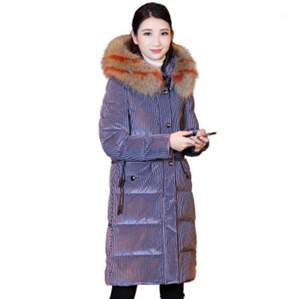 

women's down & parkas large real raccoon fur 2021 women winter jacket hooded warm female white duck medium long loose coat, Black