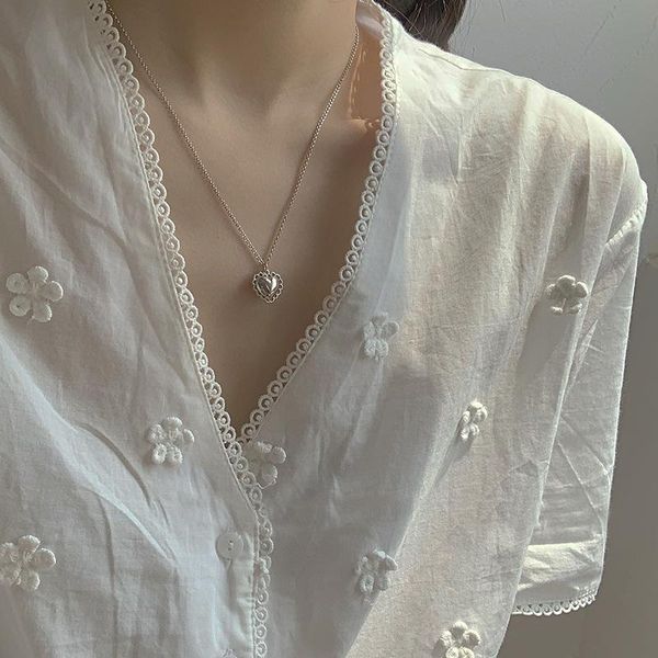 

korean necklace 2021 heart-shaped pendant necklaces for women lace love choker chains jewelry wholesale collares, Silver